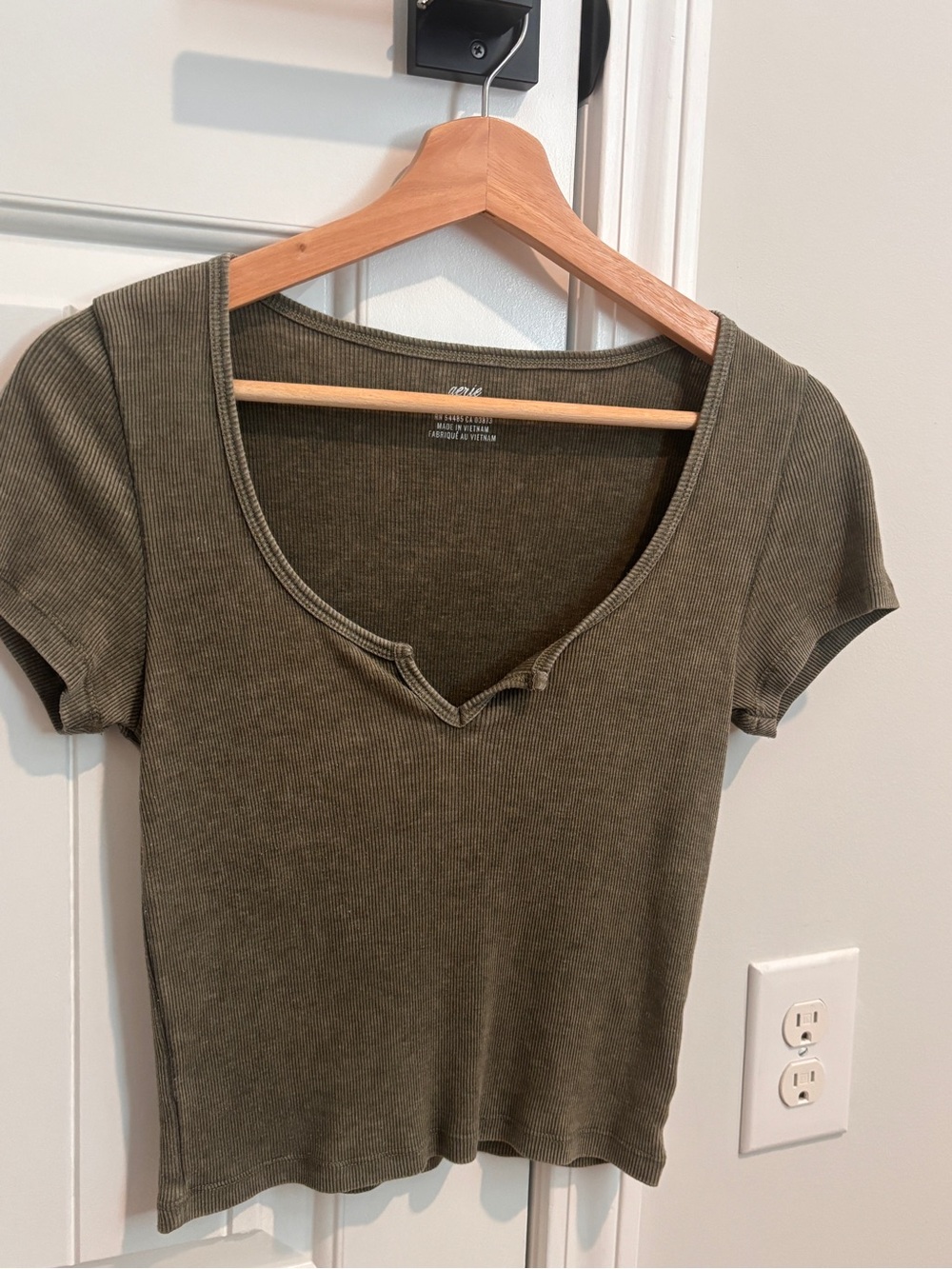 aerie Olive Ribbed Scoop Crop Top